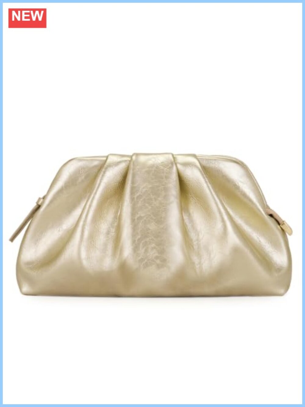 Shiny Pleated Vegan Leather Evening Clutch with Removable Strap
